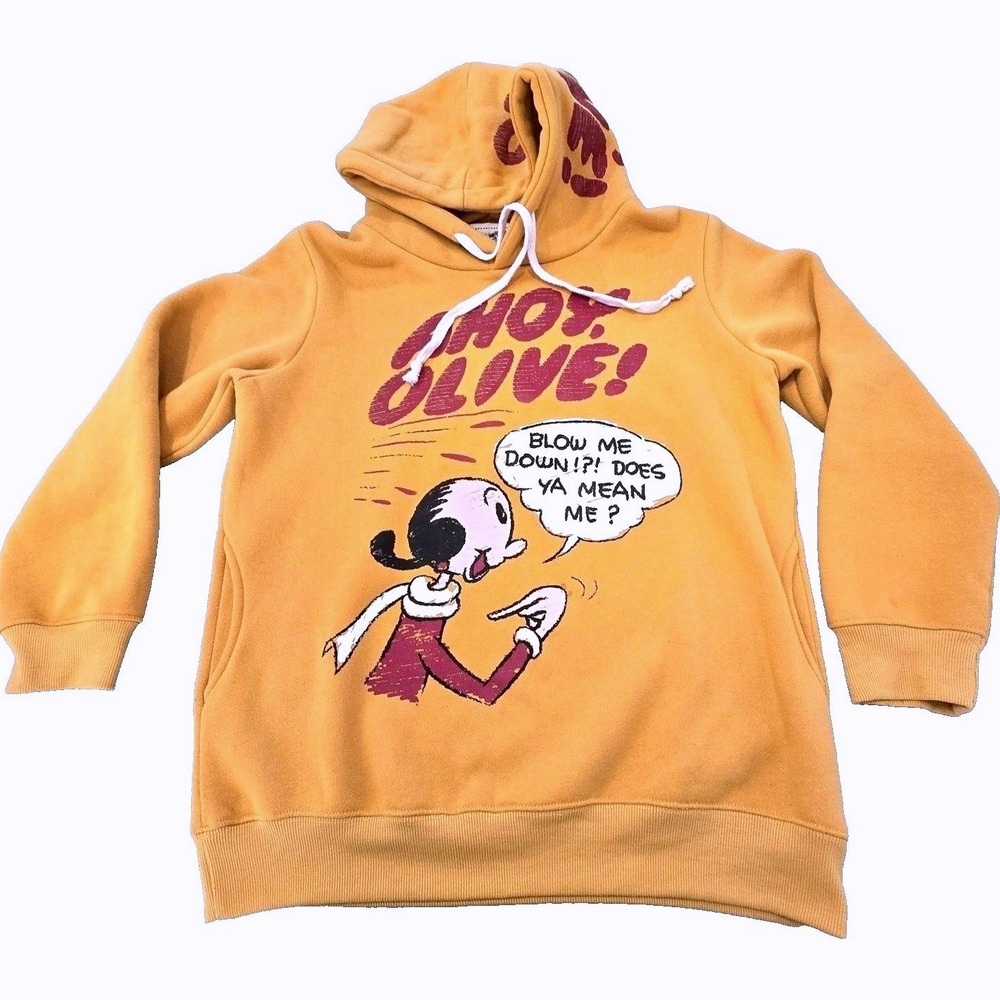 Quelle Chance Olive Oyl Hoodie Sweatshirt Happy Star Ahoy Yellow Pullover M
